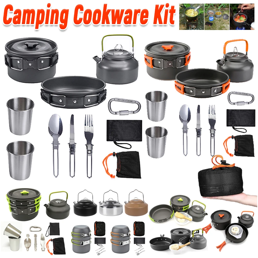 Camping Cooking Utensils - Набор походной посуды: чайник, кастрюля, сковорода,